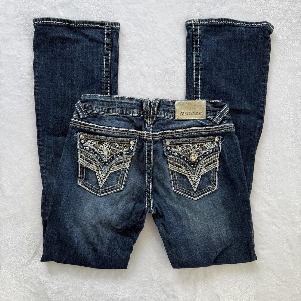 Vigoss Jeans Juniors 5/6 Blue Bootcut Embroidered Rhinestone Studded Stretch